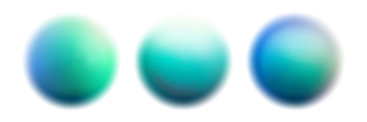 Teal blue or turquoise gradation sphere with noise texture. Blurred neon rose ball with soft color transitions. Girly bubbles. Iridescent blobs. Abstract vector elements.