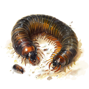 watercolor millipede curled brown orange clip art preview