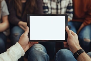 Clear Pixel Image of Group of Friends Using Digital Tablet