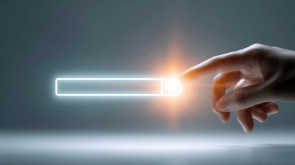 A hand reaching for a glowing control bar, symbolizing innovation and connectivity.