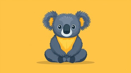 Naklejka premium Cartoon koala sitting, simple, friendly, cute animal, children's book illustration, kids decor