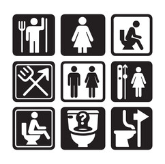 set toilet sign symbol icon  bathroom outline sig Restrooms for men and women, vecto