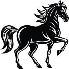 Minimalist vector silhouette of a horse in mid-gallop