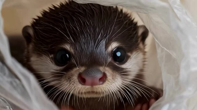 close up of a ferret on white background