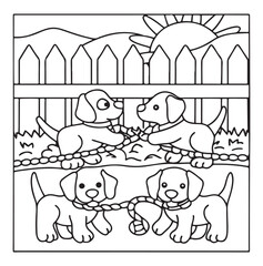 Dog Moments - Cute Puppy Life Coloring Pages | Fun Dog Activities | Dog coloring page | Line art vector illustration
