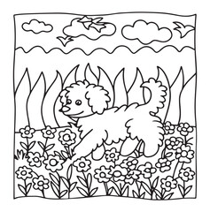 Fototapeta premium Dog Moments - Cute Puppy Life Coloring Pages | Fun Dog Activities | Dog coloring page | Line art vector illustration