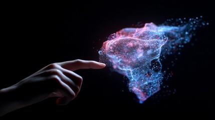 A hand touching a glowing, digital representation of the world, symbolizing connection.