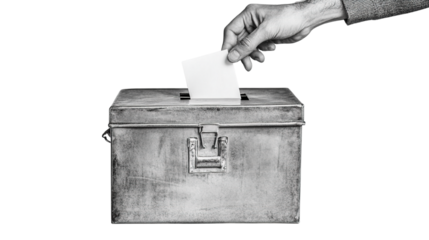 A Black and White Image Depicting the Concept of Voting with Ballot Box