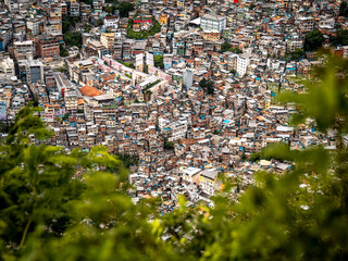 Aerial View Of Rocinha Favela In Rio De Janeiro: Dense Urban Landscape With Colorful Rooftops And...
