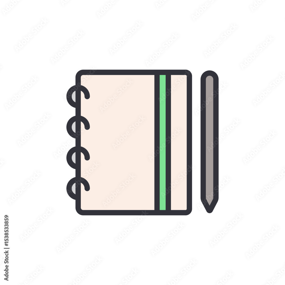 Poster stylized notebook and pen on transparent background ready for notes