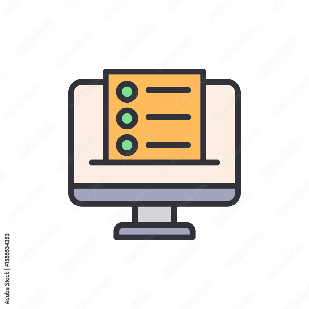 Poster computer screen displaying a list with circles and horizontal lines