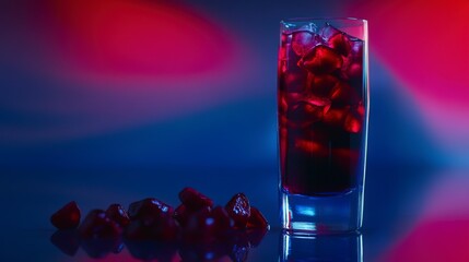 refreshing pomegranate juice drink, pomegranate juice with ice cubes, pomegranate juice drink recipe ideas, sparkling pomegranate juice with seeds, a simple glass of pomegranate juice, natural