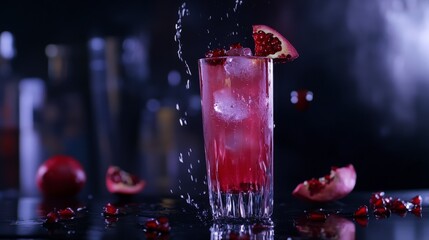glass of juice on red background