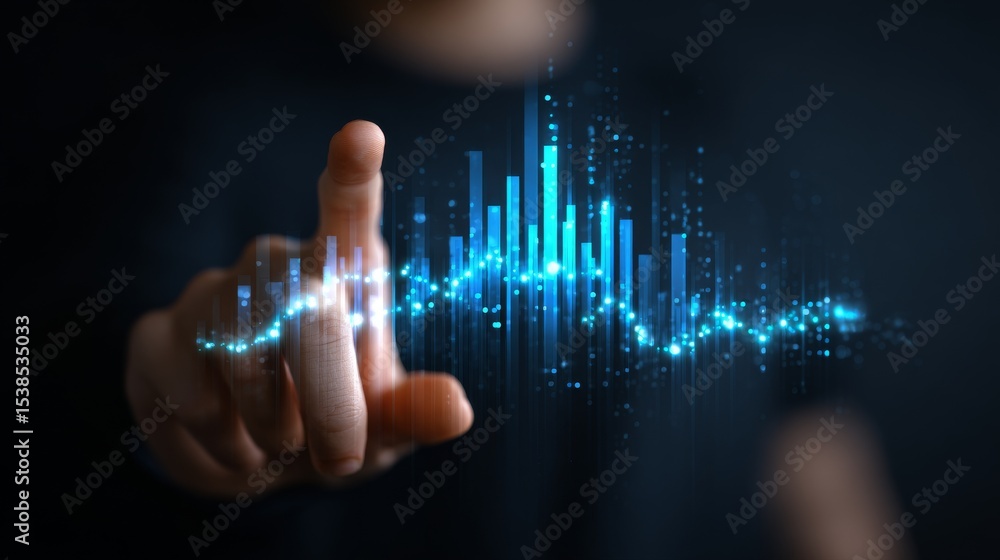 Aufkleber a person interacting with a digital graph visualization on a dark background.