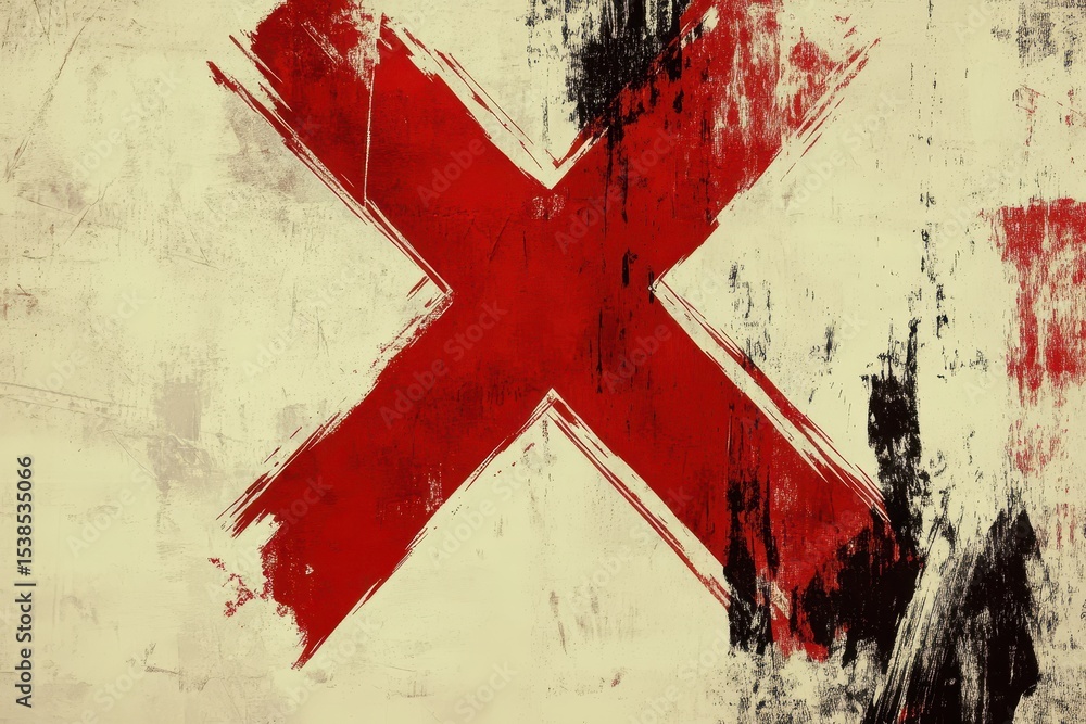 Poster high quality red x cross grungy illustration showcasing bold strokes and texture on a light backgrou