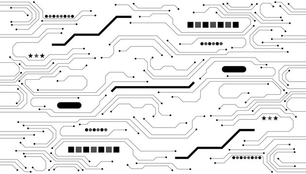 Computer communication cybernetic element. Circuit board vector illustration. High-tech technology background texture.