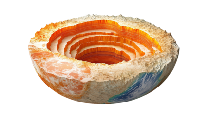 Earth's Deep Interior: Detailed Cross-Section View of Mantle, Crust and Core Layers