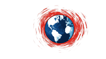 Stylized World Globe Surrounded by a Red Circular Mark on Black Background