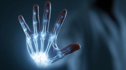 Obraz premium Futuristic hand with glowing lines symbolizing advanced technology and innovation.