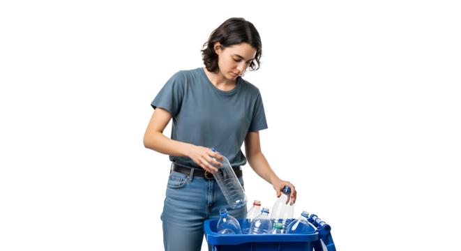 Woman Recycling Plastic Bottles at Home, Environmental Awareness