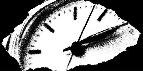 Broken watch face in high contrast black and white for vintage design