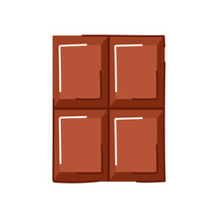 Chocolate bar in flat style isolated on white background. Ideal for food design, dessert theme and confectionery packaging.