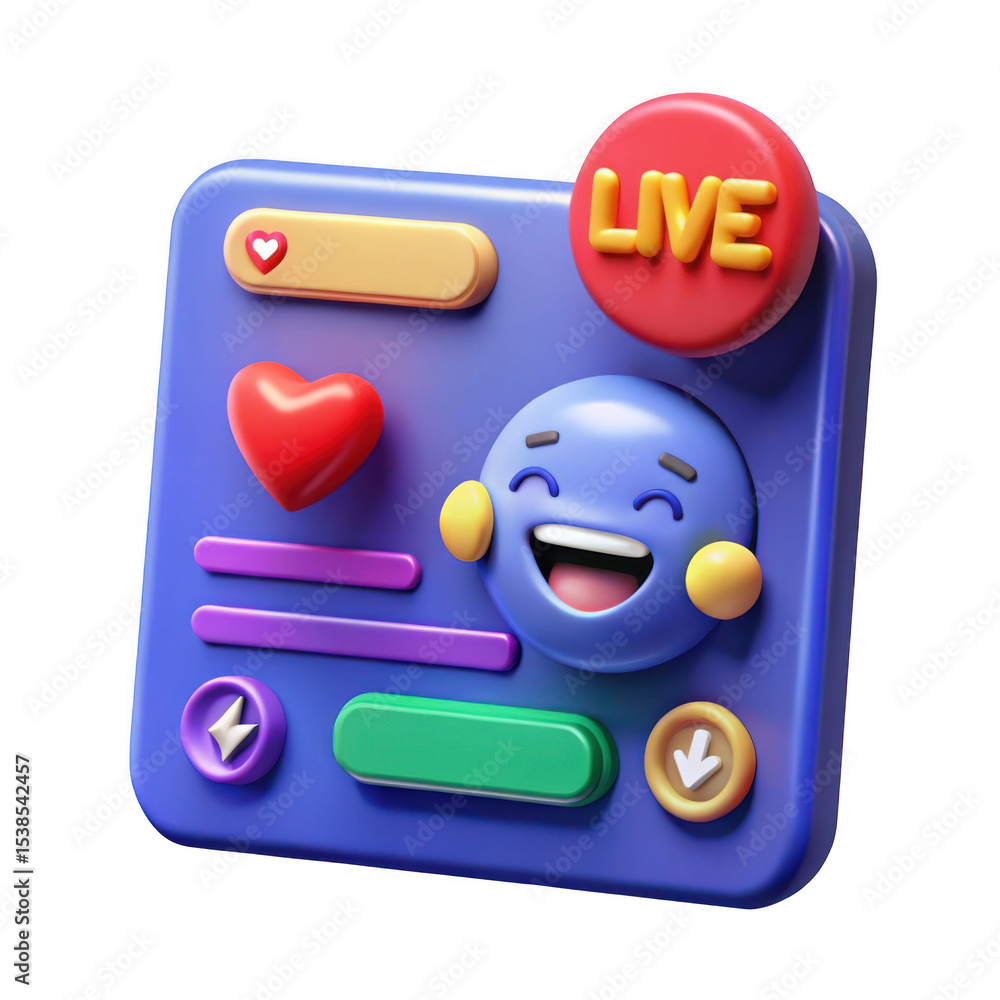 Poster 3d realistic social media live stream interface isolated on transparent background