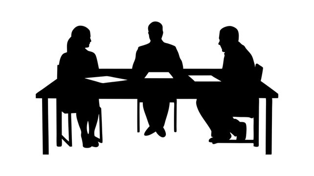 Vector silhouette illustration of people and women sitting at cafe tables with computers and coffee business people meeting silhouette icon