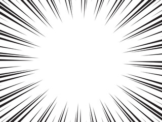 Fototapeta premium Manga comic explosion, motion or movement effect, vector background. Manga anime cartoon radial speed lines and abstract pattern for comic book burst, flash ray or explode bang action