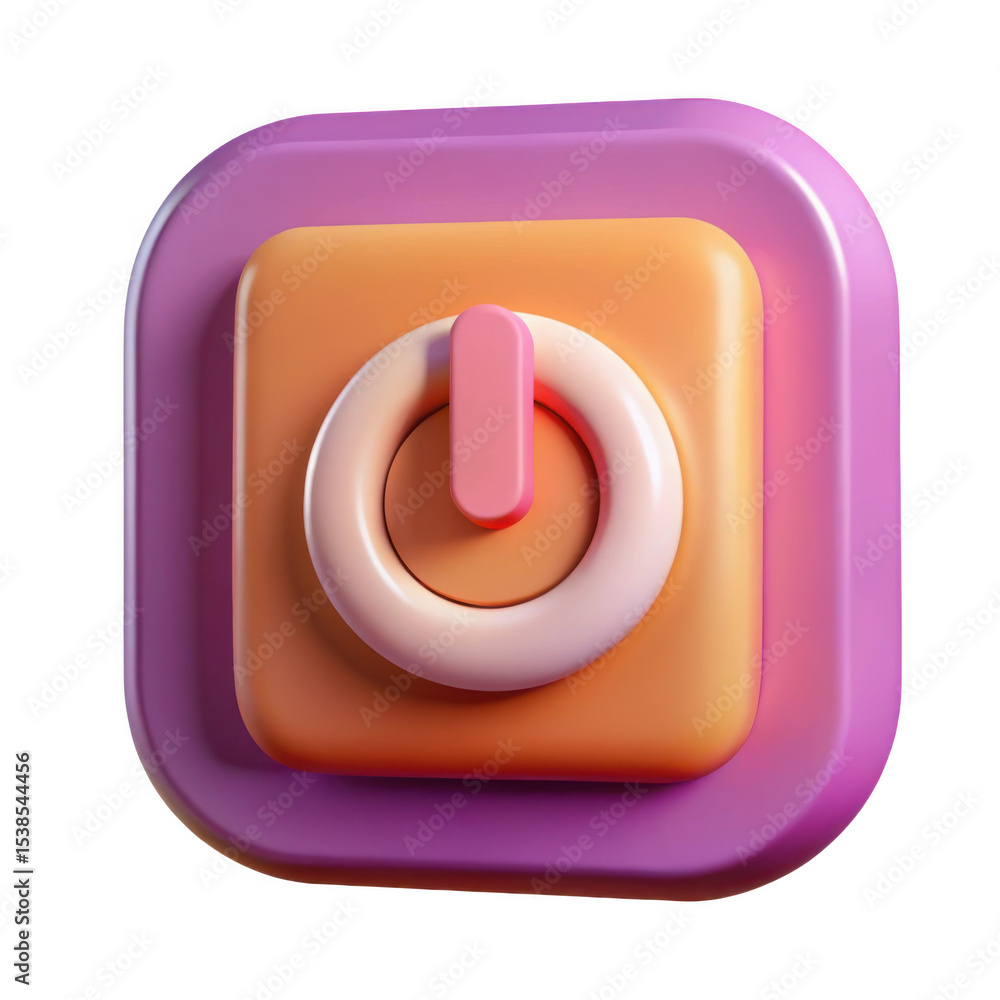 Aufkleber 3d render of a cartoon power button isolated on transparent background