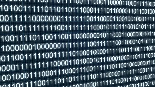 Binary code streaming numbers animation isolated on black background