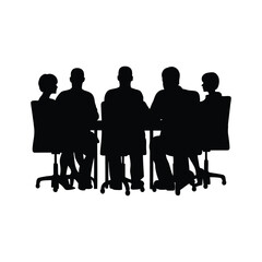 Business people silhouettes in a meeting at a table with chairs, illustrating a group conference or presentation business people meeting silhouette
