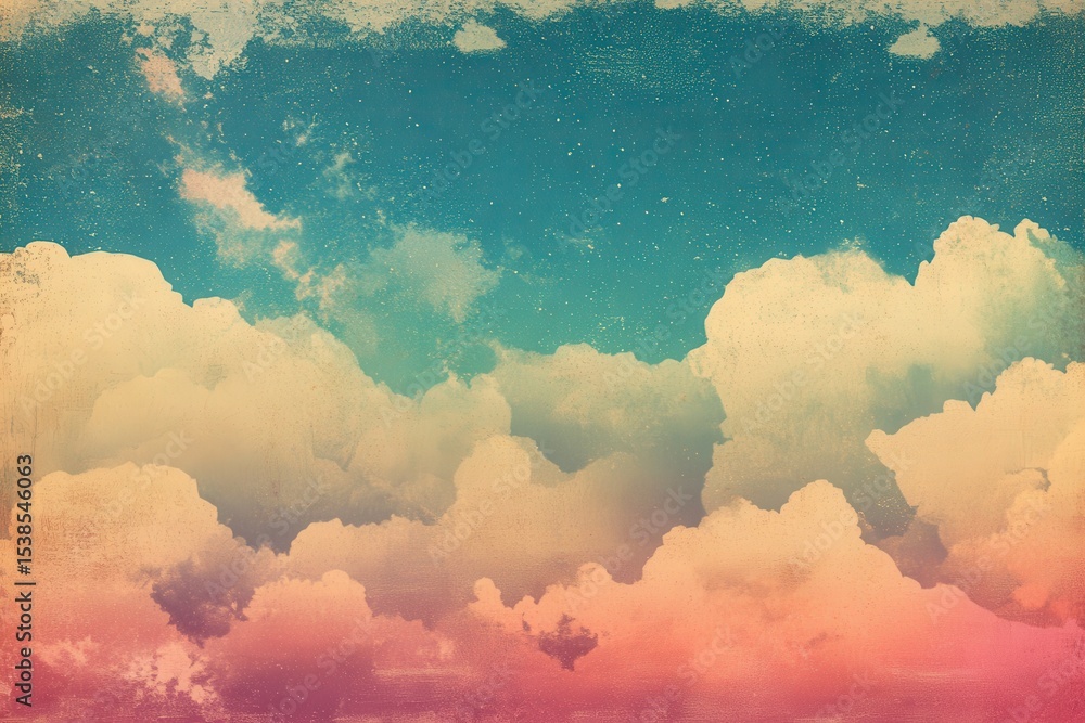 Aufkleber colorful retro sky pattern with fluffy clouds and gradient hues reflecting a serene atmosphere durin