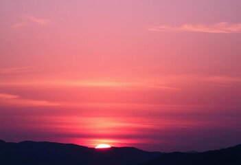 Obraz premium Purple sunset sky, majestic mountain silhouette, view, purple sky