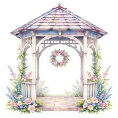 Beautiful floral gazebo design outdoor setting illustration garden serene environment nature concept