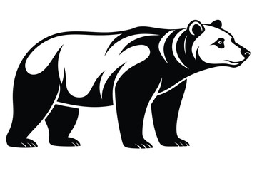 Stylized majestic bear silhouette stands gracefully on a white background, side view
