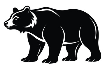 The bold black bear walks confidently with its white outlined silhouette shape