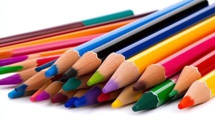Naklejka premium Colorful Sharpened Colored Pencils on White Background