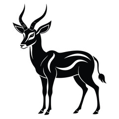 Impala antelope standing gracefully presents impressive curved horns and a sleek, dark silhouette