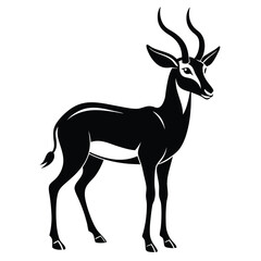 Sable antelope stands gracefully, featuring prominent horns, showcased in a silhouette style