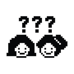 Cute pixel cartoon character woman with question mark decoration 8 bit female girl lady confused idea question mark think questionnaire choose cartoon pixel game 8bit png vector.