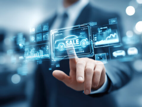 Interactive display of car sales technology in a modern showroom environment