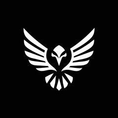 Eagle vector icon logo on black, open wings symbolise freedom and strength.