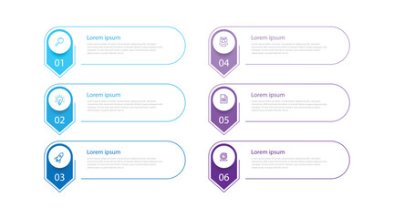 Vector business infographic template with 6 step can be used for business presentation and work information graphic design.