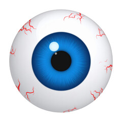 A detailed eye illustration with a vibrant blue iris and visible blood vessels. cut out. transparent background