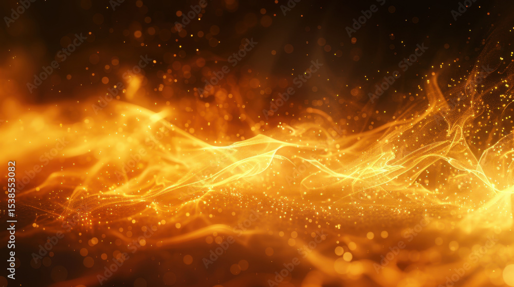 Poster abstract glowing wave lines in warm orange tones create mesmerizing visual effect, evoking sense of 