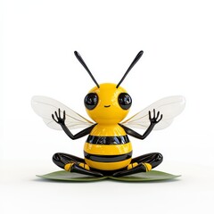 Cute Cartoon Bee Meditating on Leaf 3D Render