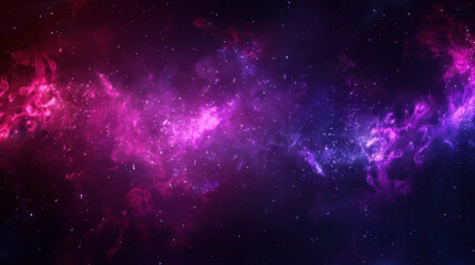 Naklejka premium Vibrant cosmic nebula with swirling pink and purple hues, illuminated by distant stars, creating mesmerizing space scene