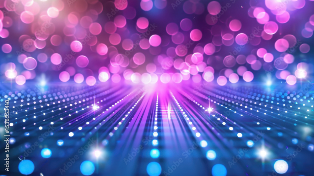 Poster futuristic light grid with glowing bokeh in vibrant colors creates mesmerizing atmosphere, perfect f