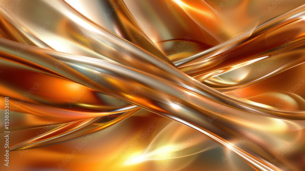 Poster abstract lights glowing in warm gold tones with smooth flowing curves creating dynamic and vibrant c